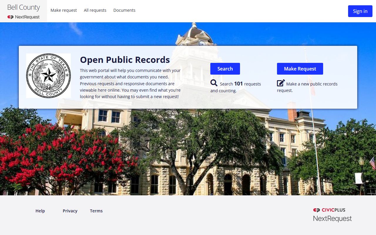 Bell County booking photo public records request portal