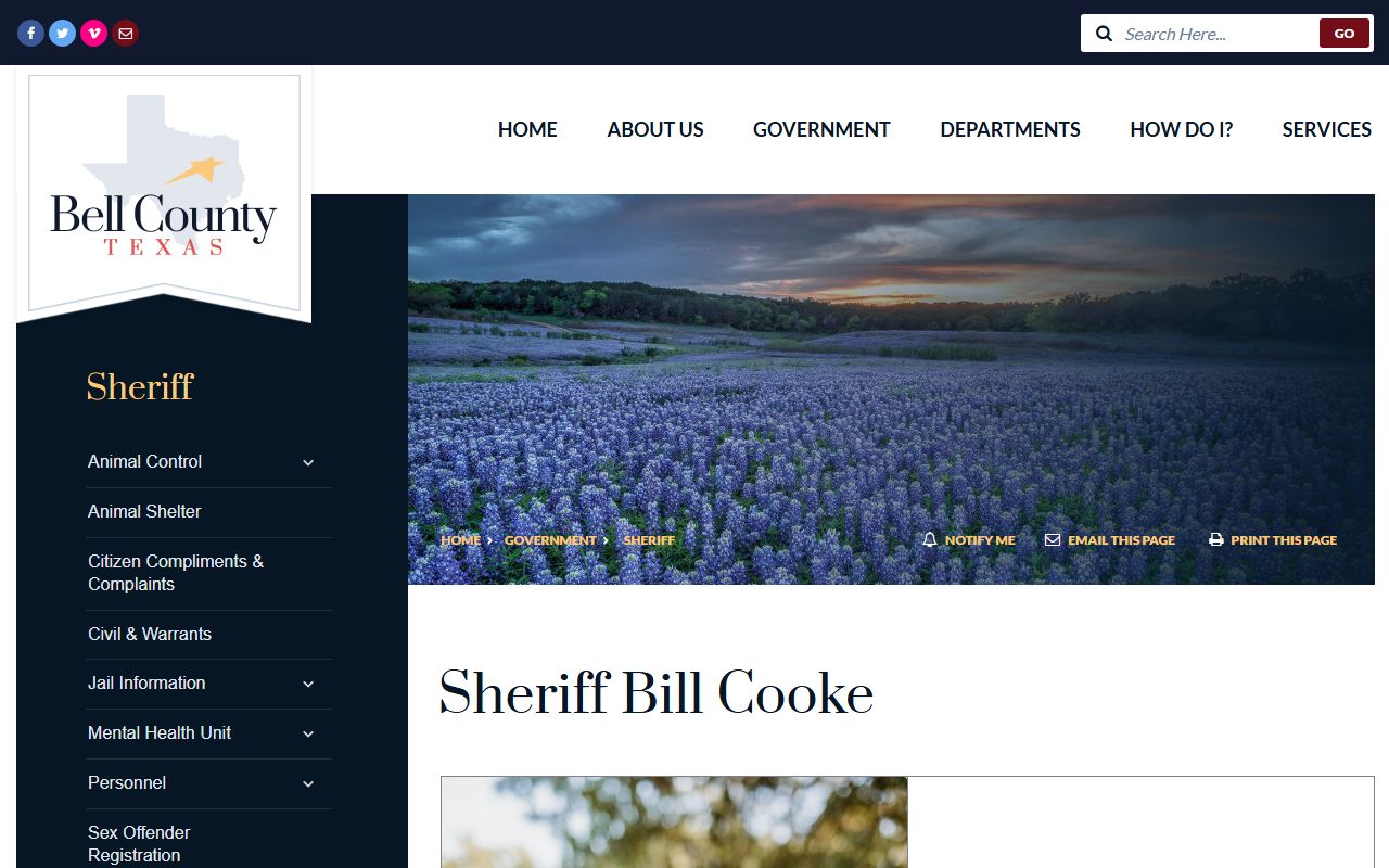 Bell County Loop Jail contact listing for inmate custody questions